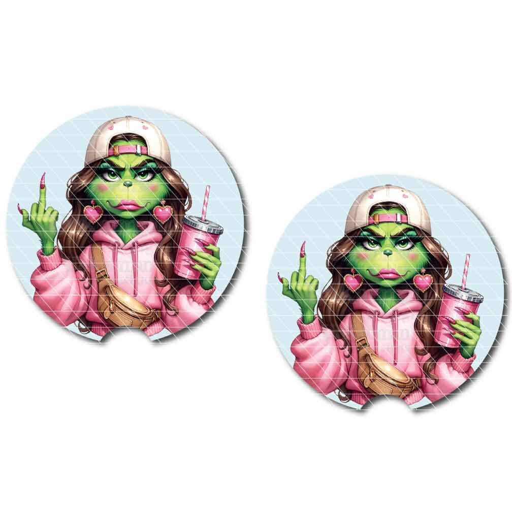 Green Girl with Attitude Car Cup Coasters w/Optional Personalization