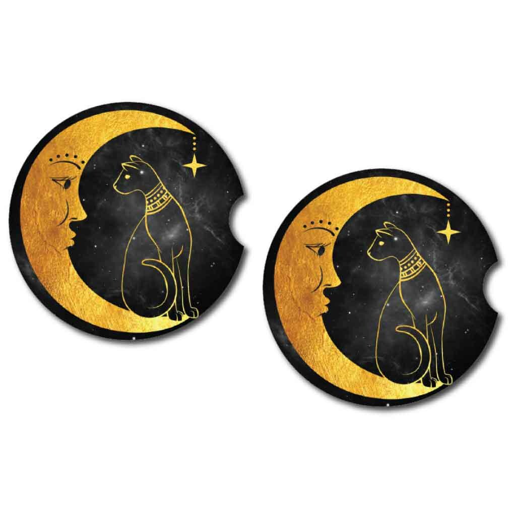 Celestial Moon Cats Car Coasters | Set of 2 Coasters | 4 Designs to choose from