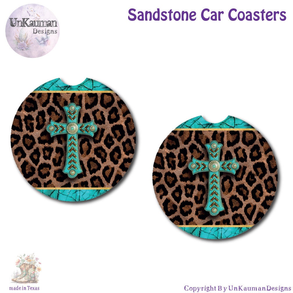 Christian Cross Car Coasters | Set of Two | 6 Designs