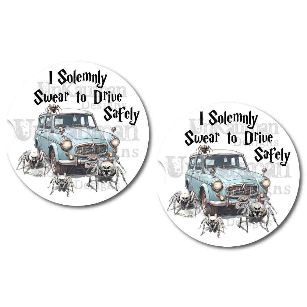 I solemnly swear to drive safely Car Coasters | Set of Two and/or Matching Key Ring