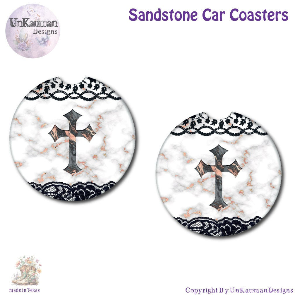 Christian Cross Car Coasters | Set of Two | 6 Designs