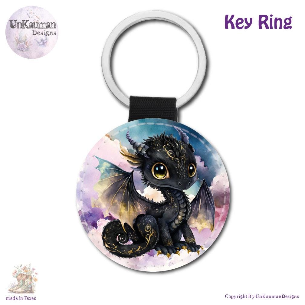 Black Baby Dragon Car Cup Coasters | Set of Two and/or Matching Key Ring