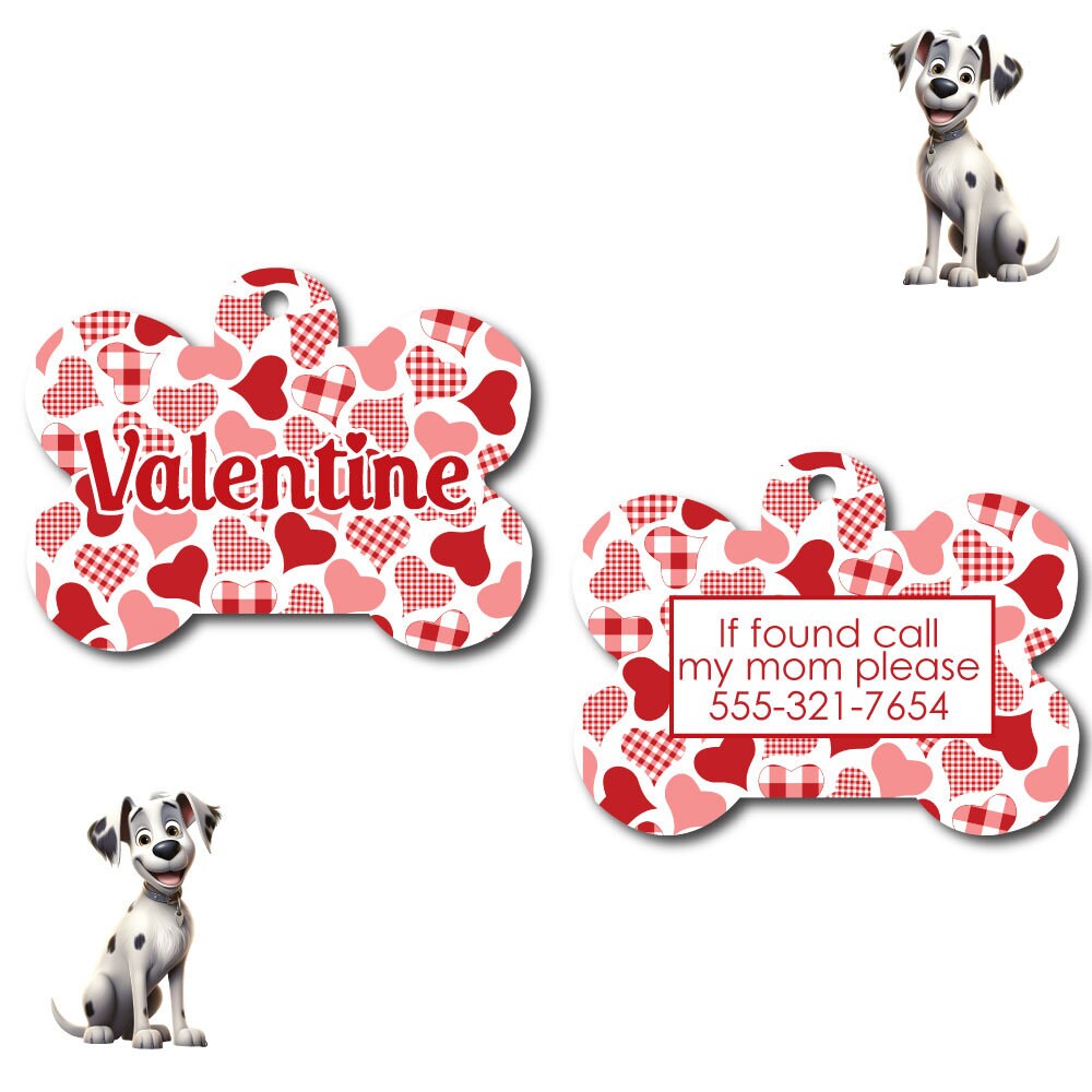 Personalized Pet I.D. Tag Plaid Hearts | Two Sided Tag