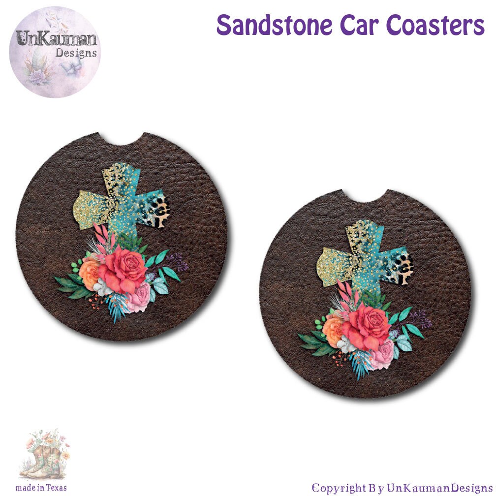 Christian Cross Car Coasters | Set of Two | 6 Designs