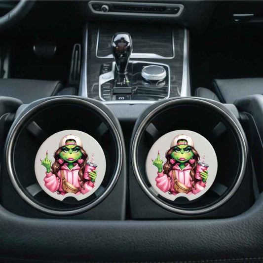 Green Girl with Attitude Car Cup Coasters w/Optional Personalization