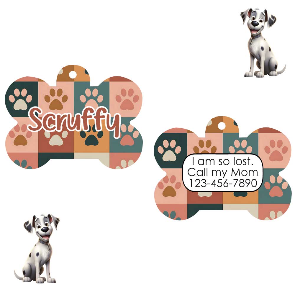 Custom Dog Tag | Two Sided, Lightweight Aluminum, Autumn Patchwork