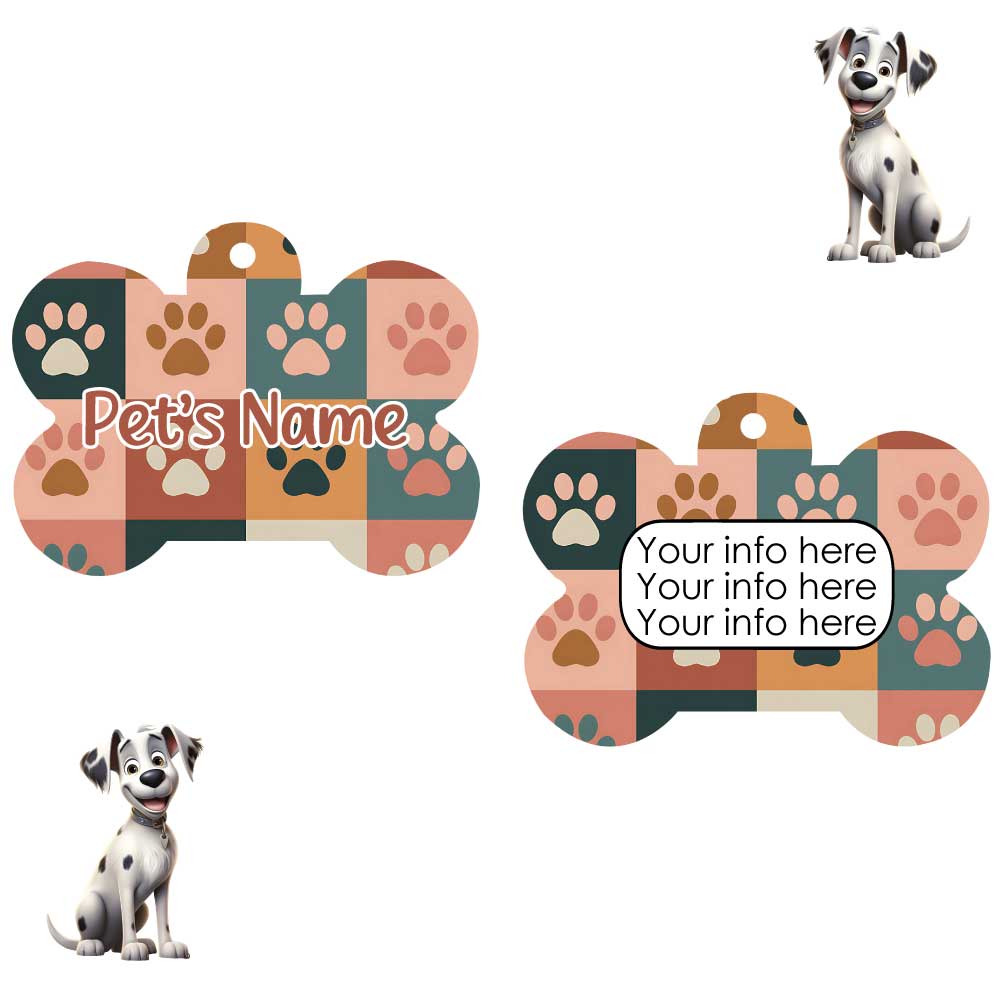 Custom Dog Tag | Two Sided, Lightweight Aluminum, Autumn Patchwork
