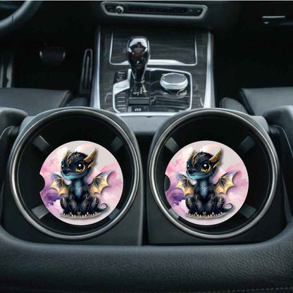 Black Baby Dragon Car Coasters (Set of Two)