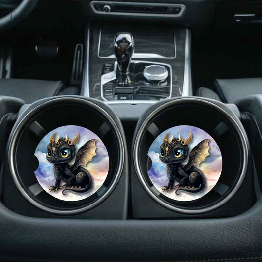 Black Baby Dragon Car Coasters (Set of Two)