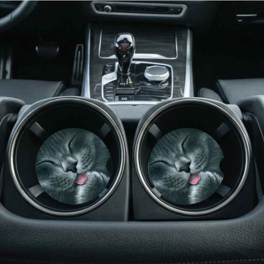Grey Cat Car Coasters | Set of Two