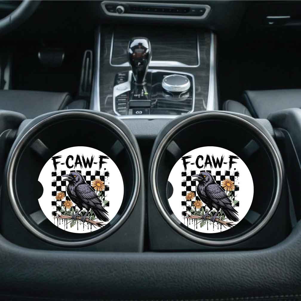 F CAW F Crow Car Coasters | Set of Two