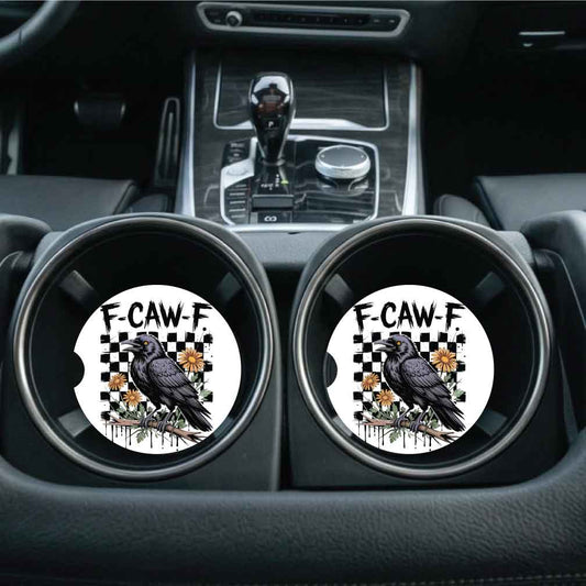 F CAW F Crow Car Coasters | Set of Two