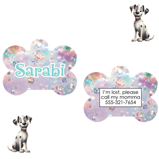 Personalized Pet I.D. Tag Flowing Glitter | Two Sided Tag