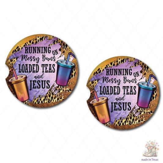 Running on Messy Buns, Loaded Teas and Jesus Car Coasters | Set of Two